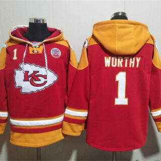 Men's Kansas City Chiefs #1 Xavier Worthy Red Ageless Must-Have Lace-Up Pullover Hoodie