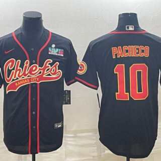 Men's Kansas City Chiefs #10 Isiah Pacheco Black With Super Bowl LVII Patch Cool Base Stitched Baseball Jerseys