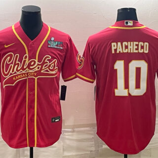 Men's Kansas City Chiefs #10 Isiah Pacheco Red With Super Bowl LVII Patch Cool Base Stitched Baseball Jerseys