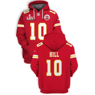 Men's Kansas City Chiefs #10 Tyreek Hill Red 2021 Super Bowl LIV Pullover Hoodie