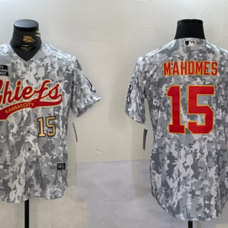 Men's Kansas City Chiefs #15 Patrick Mahomes 2024 Arctic Camo Salute To Service Stitched Baseball Jerseys