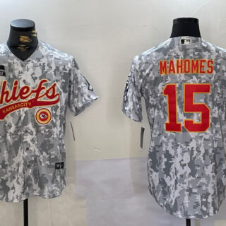Men's Kansas City Chiefs #15 Patrick Mahomes 2024 Arctic Camo Salute To Service Stitched Baseball Jerseys