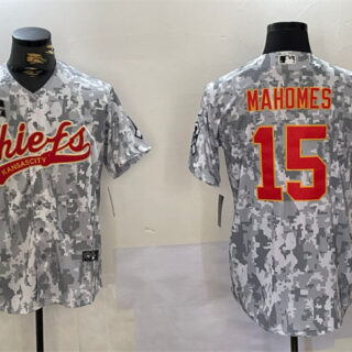 Men's Kansas City Chiefs #15 Patrick Mahomes 2024 Arctic Camo Salute To Service Stitched Baseball Jersey