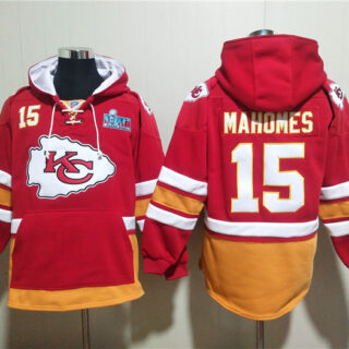 Men's Kansas City Chiefs #15 Patrick Mahomes Red Super Bowl Lace-Up Pullover Hoodie