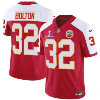 Men's Kansas City Chiefs #32 Nick Bolton Red White F.U.S.E. Super Bowl LVIII Patch Vapor Untouchable Limited Stitched Football Jersey