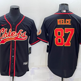 Men's Kansas City Chiefs #87 Travis Kelce Black Cool Base Stitched Baseball Jersey