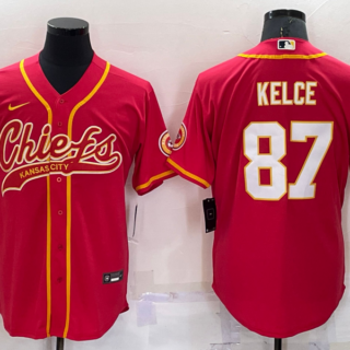 Men's Kansas City Chiefs #87 Travis Kelce Red Cool Base Stitched Baseball Jersey