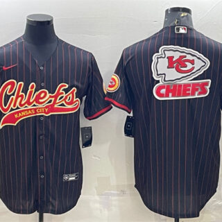 Men's Kansas City Chiefs Black Team Big Logo With Patch Cool Base Stitched Baseball Jersey