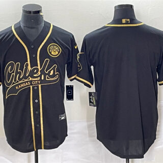 Men's Kansas City Chiefs Blank Black Gold Cool Base Stitched Baseball Jersey