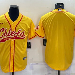 Men's Kansas City Chiefs Blank Gold With Patch Cool Base Stitched Baseball Jersey