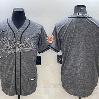 Men's Kansas City Chiefs Blank Grey With Patch Cool Base Stitched Baseball Jersey
