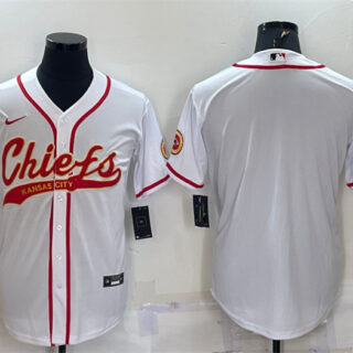Men's Kansas City Chiefs Blank White With Patch Cool Base Stitched Baseball Jersey
