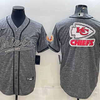 Men's Kansas City Chiefs Grey Team Big Logo With Patch Cool Base Stitched Baseball Jersey