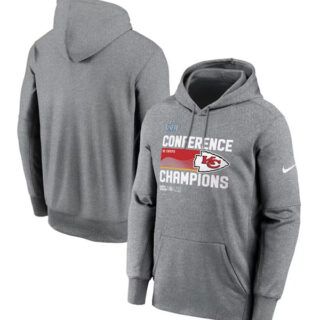 Men's Kansas City Chiefs Heather Gray 2022 AFC Champions Locker Room Trophy Collection Pullover Hoodie