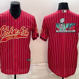 Men's Kansas City Chiefs Red With Super Bowl LVII Big Logo Cool Base Stitched Baseball Jersey