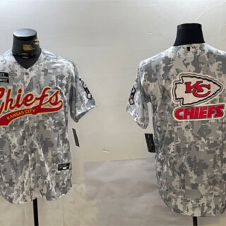 Men's Kansas City Chiefs Team Big Logo 2024 Arctic Camo Salute To Service Stitched Baseball Jerseys
