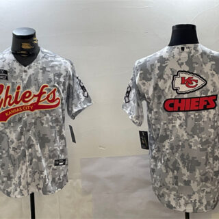 Men's Kansas City Chiefs Team Big Logo 2024 Arctic Camo Salute To Service Stitched Baseball Jersey