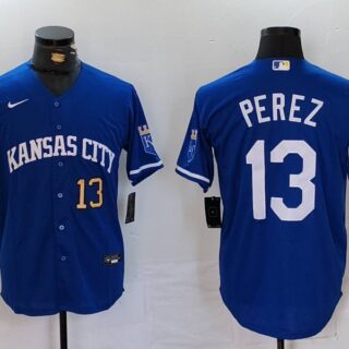 Men's Kansas City Royals #13 Salvador Perez Royal Cool Base Stitched Jerseys