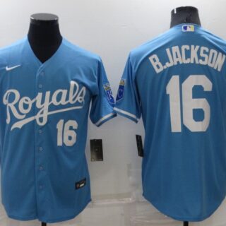 Men's Kansas City Royals #16 Bo Jackson Light Blue Cool Base Stitched Jersey
