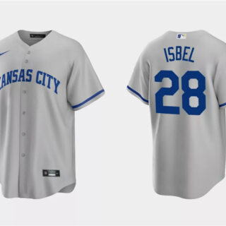 Men's Kansas City Royals #28 Kyle Isbel Grey Cool Base Stitched Baseball Jersey