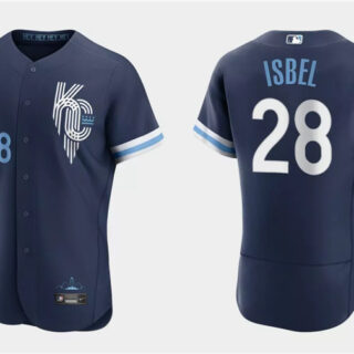 Men's Kansas City Royals #28 Kyle Isbel Navy City Connect Flex Base Stitched MLB Jersey