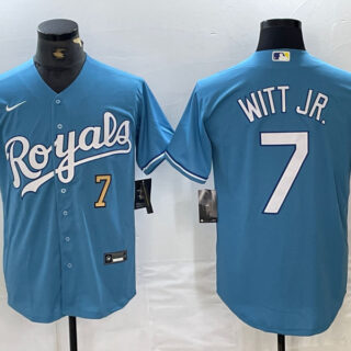 Men's Kansas City Royals #7 Bobby Witt Jr. Light Blue 2024 Alternate Limited Stitched Baseball Jersey