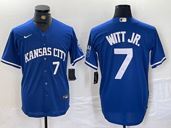 Men's Kansas City Royals #7 Bobby Witt Jr. Royal Cool Base Stitched Baseball Jerseys
