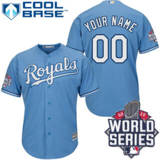 Men's Kansas City Royals Customized light Blue 2015 World Series Cool Base Jersey