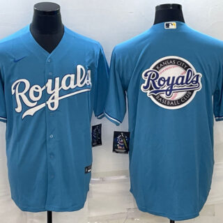 Men's Kansas City Royals Light Blue Team Big Logo Cool Base Stitched Jersey