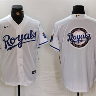 Men's Kansas City Royals White Team Big Logo Cool Base Stitched Jerseys