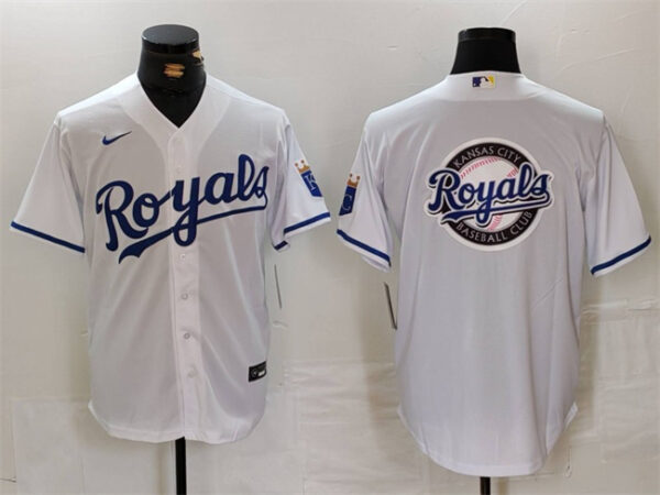 Men's Kansas City Royals White Team Big Logo Cool Base Stitched Jerseys