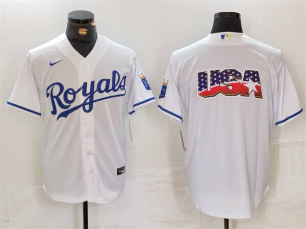 Men's Kansas City Royals White Team Big Logo Cool Base Stitched Jerseys
