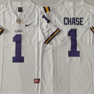 Men's LSU Tigers #1 Ja'Marr Chase White F.U.S.E Stitched Jersey