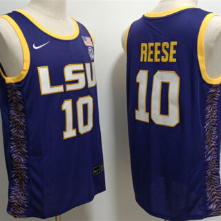 Men's LSU Tigers #10 Angel Reese Purple Stitched Baseball Jersey
