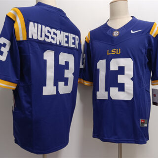 Men's LSU Tigers #13 Garrett Nussmeier Blue F.U.S.E Stitched Jersey