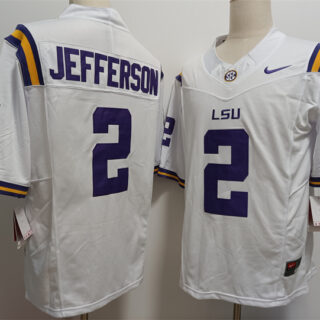 Men's LSU Tigers #2 Justin Jefferson F.U.S.E White Stitched Jersey