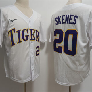 Men's LSU Tigers #20 Paul Skenes White Stitched Baseball Jersey