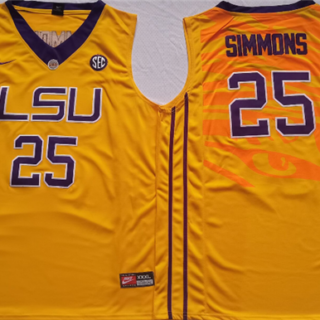 Men's LSU Tigers #25 Ben Simmons Yellow Stitched Jersey