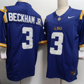 Men's LSU Tigers #3 Odell Beckham Jr Purple 2023 F.U.S.E Stitched Baseball Jersey