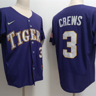 Men's LSU Tigers #3 Ylan Crews Purple 2023 Stitched Baseball Jersey