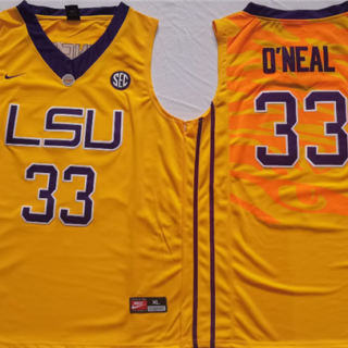Men's LSU Tigers #33 Shaquille O'Neal Yellow Stitched Jersey