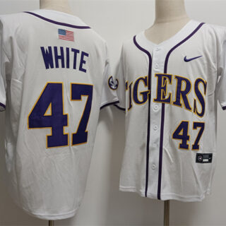 Men's LSU Tigers #47 Tommy White White Stitched jerseys