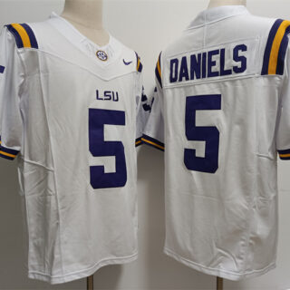 Men's LSU Tigers #5 Jayden Daniels White Stitched Jersey