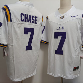 Men's LSU Tigers #7 Ja'Marr Chase F.U.S.E White Stitched Jersey