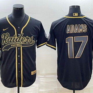 Men's Las Vegas Raiders #17 Davante Adams Black Gold With Patch Cool Base Stitched Baseball Jersey