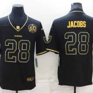 Men's Las Vegas Raiders #28 Josh Jacobs Black Gold With 60th Anniversary Patch Vapor Limited Stitched Jersey