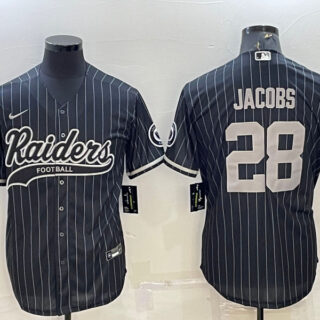 Men's Las Vegas Raiders #28 Josh Jacobs Black With Patch Cool Base Stitched Baseball Jersey