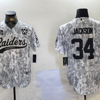 Men's Las Vegas Raiders #34 Bo Jackson 2024 Arctic Camo Salute To Service Stitched Baseball Jerseys