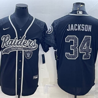 Men's Las Vegas Raiders #34 Bo Jackson Black Reflective With Patch Cool Base Stitched Baseball Jersey