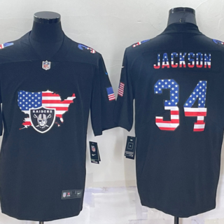 Men's Las Vegas Raiders #34 Bo Jackson Black USA Flag Limited Stitched Jersey